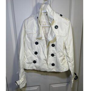 H&M Off White Cropped Trench Coat Jacket Double Breasted Size 6